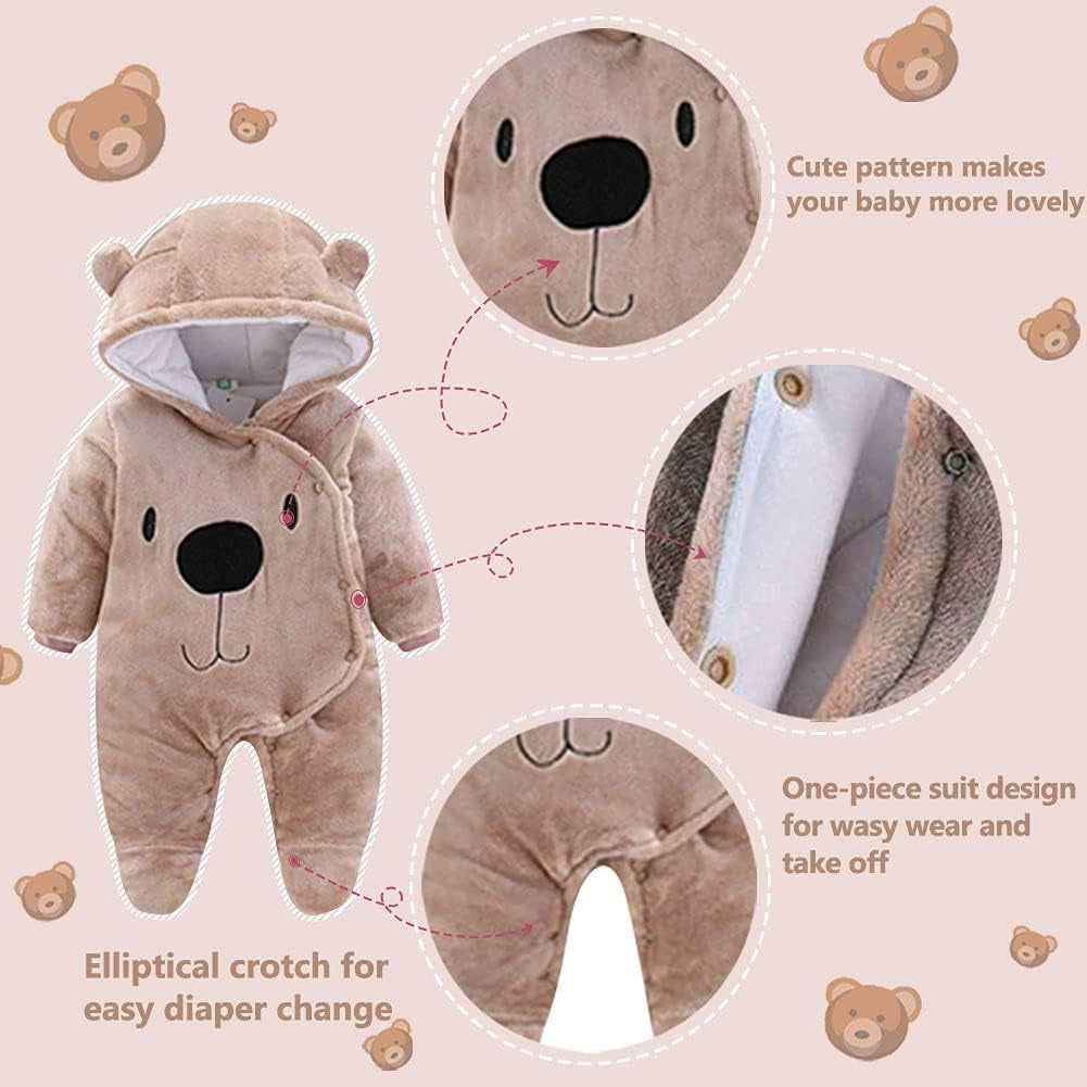 Cozy Baby Newborn Snowsuit - Fleece Hooded Jumpsuit for Infants (Girls & Boys)