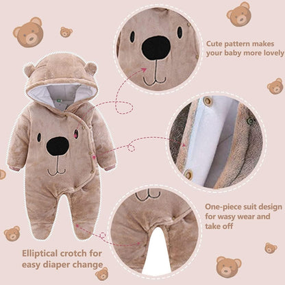 Cozy Baby Newborn Snowsuit - Fleece Hooded Jumpsuit for Infants (Girls & Boys)