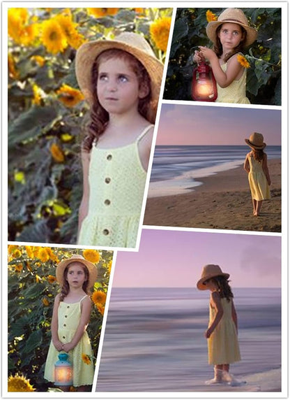 Girls Dresses Short Sleeve Solid Color Skater Casual Twirly Dress with Pockets Light Yellow 4-5 T